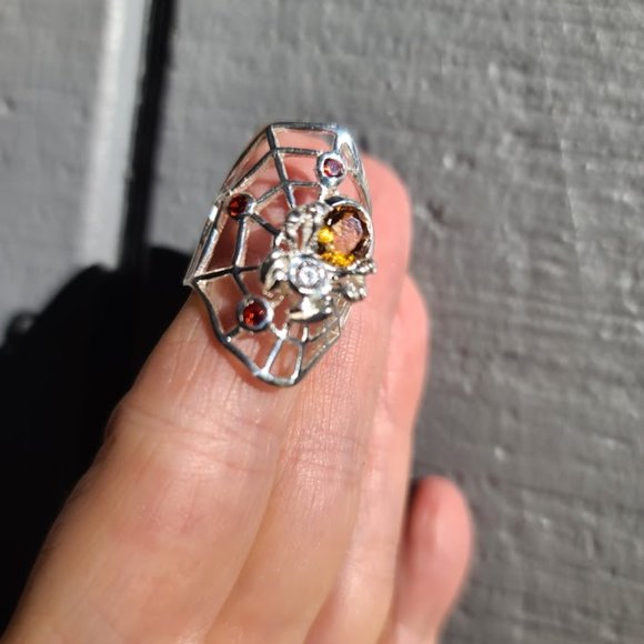 Citrene Garnet & topaz sterling spider on web ring sz6 NEW - Picture 3 of 8